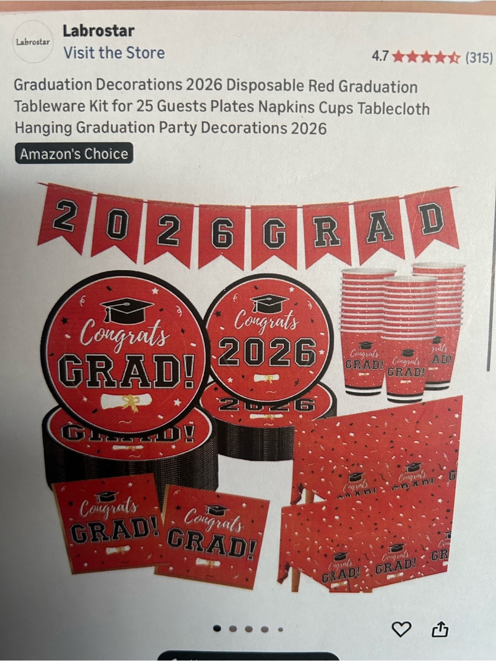 Red 2026 Graduation Party Tableware Kit